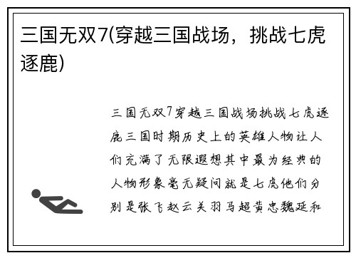 三国无双7(穿越三国战场，挑战七虎逐鹿)